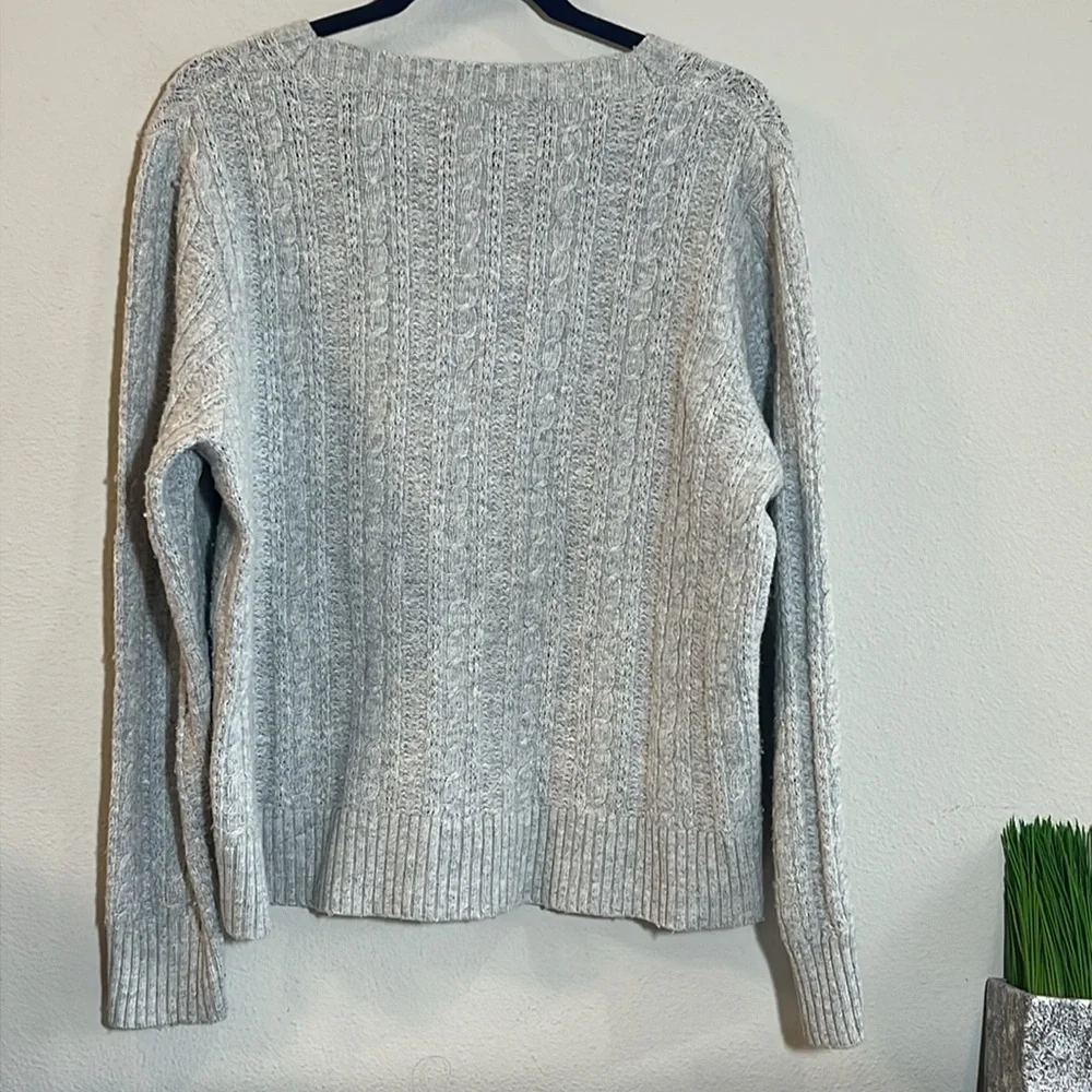 J. Crew Gray Cable Knit Wool Blend Crew Neck Sweater XL